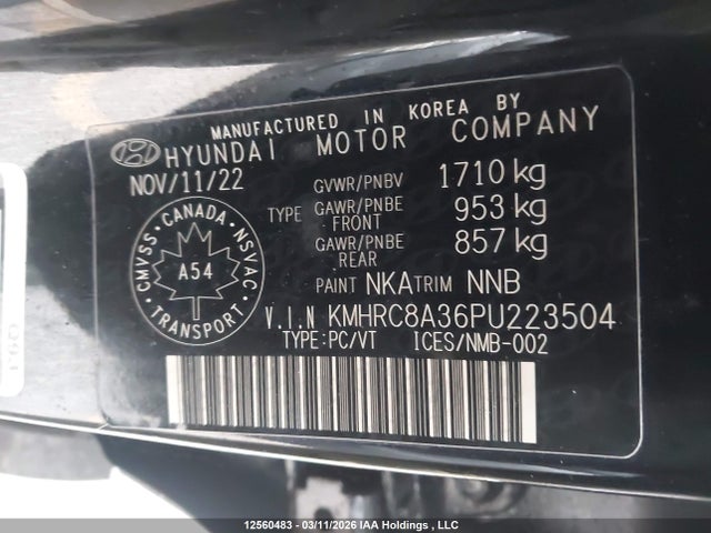 12560483 :رقم المزاد ، KMHRC8A36PU223504 vin ، 2023 Hyundai Venue Preferred مزاد بيع