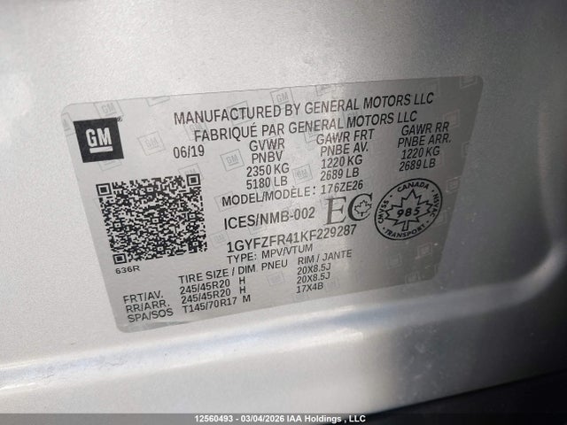 1GYFZFR41KF229287 Cadillac XT4 SPORT