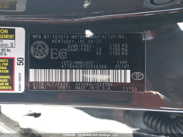 Toyota CAMRY SE 2025 4T1DAACK7SU646368 Image 9