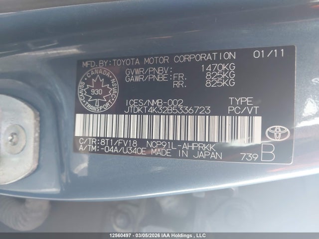 12560497 :رقم المزاد ، JTDKT4K32B5336723 vin ، 2011 Toyota Yaris مزاد بيع