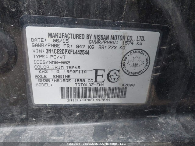 Aukcja sprzedaży 2015 Nissan Versa Note S/s Plus/sv/sl/sr, vin: 3N1CE2CPXFL442544, numer aukcji: 12560498