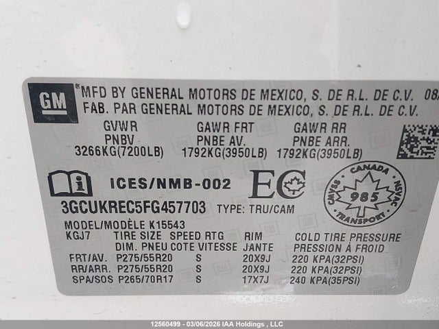3GCUKREC5FG457703 Chevrolet Silverado 1500