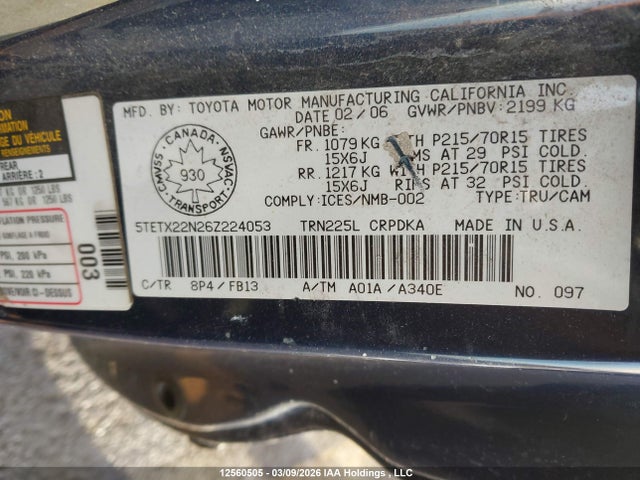 Aukcja sprzedaży 2006 Toyota Tacoma Access Cab, vin: 5TETX22N26Z224053, numer aukcji: 12560505