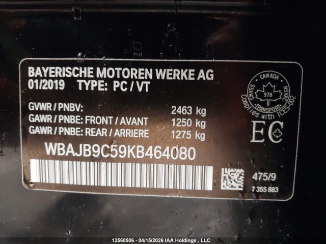 WBAJB9C59KB464080 BMW M550xi