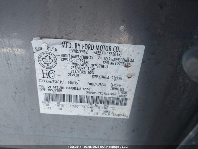 2LMTJ8LP4GBL50774 Lincoln Mkx Reserve