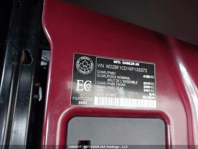 WDZBF1CD1KP133372 Mercedes-Benz Sprinter 2500 High Roof V6
