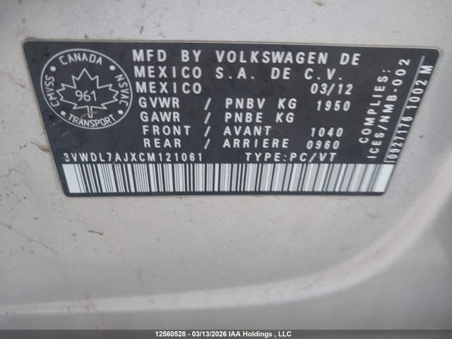 Продаж на аукціоні авто 2012 Volkswagen Jetta Tdi, vin: 3VWDL7AJXCM121061, номер лоту: 12560528