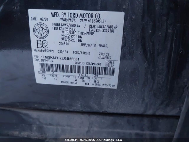 1FMSK8FH2LGB86601 Ford Explorer Limited