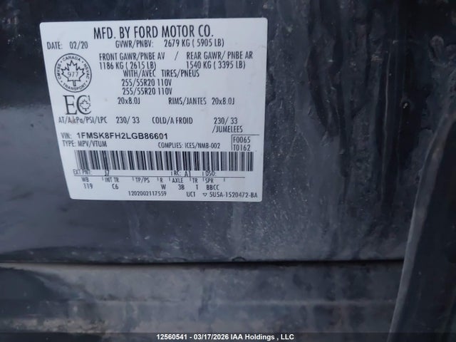 1FMSK8FH2LGB86601 Ford Explorer Limited