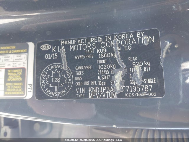 12560542 :رقم المزاد ، KNDJP3A52F7195787 vin ، 2015 Kia Soul + مزاد بيع