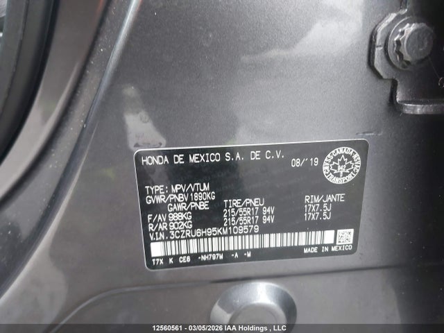 3CZRU6H95KM109579 Honda Hr-v Touring