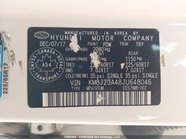 KM8J23A48JU648046 Hyundai Tucson Base 2.0l