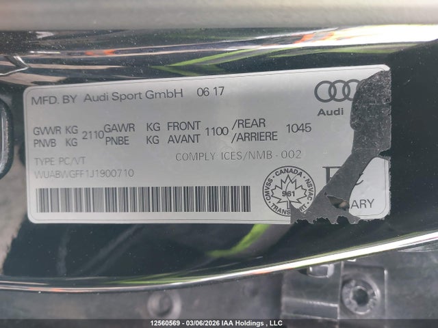 Aukcja sprzedaży 2018 Audi Rs3, vin: WUABWGFF1J1900710, numer aukcji: 12560569