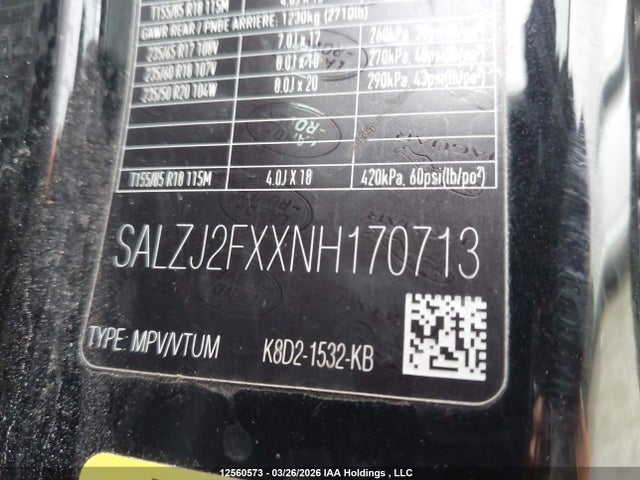 SALZJ2FXXNH170713 Land Rover Range Rover Evoque P250 S