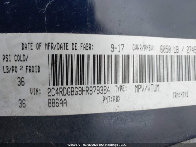 Продаж на аукціоні авто 2017 Dodge Grand Caravan, vin: 2C4RDGBG9HR879384, номер лоту: 12560577