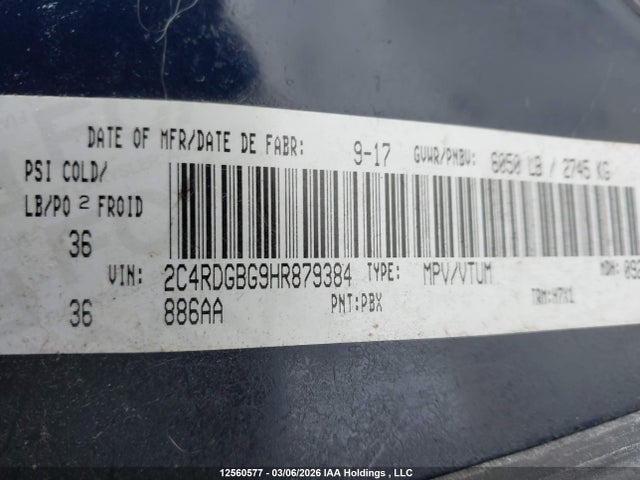 Продаж на аукціоні авто 2017 Dodge Grand Caravan, vin: 2C4RDGBG9HR879384, номер лоту: 12560577