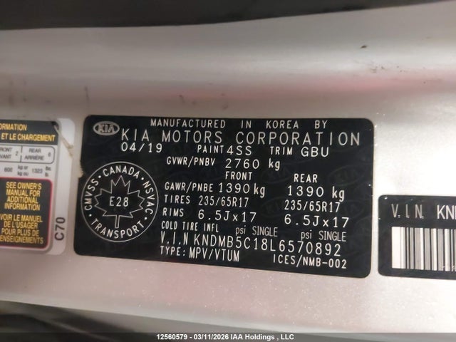 KNDMB5C18L6570892 KIA Sedona Lx/ex