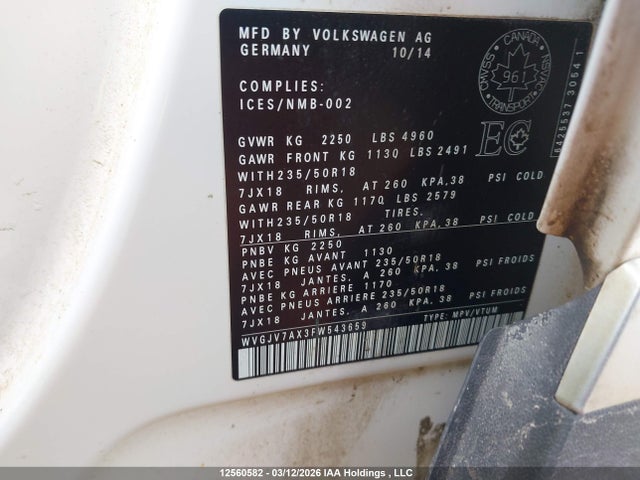WVGJV7AX3FW543659 Volkswagen Tiguan S/se/sel/r-line