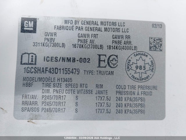 Aukcja sprzedaży 2013 Chevrolet Express 1500 Standard, vin: 1GCSHAF43D1155479, numer aukcji: 12560584