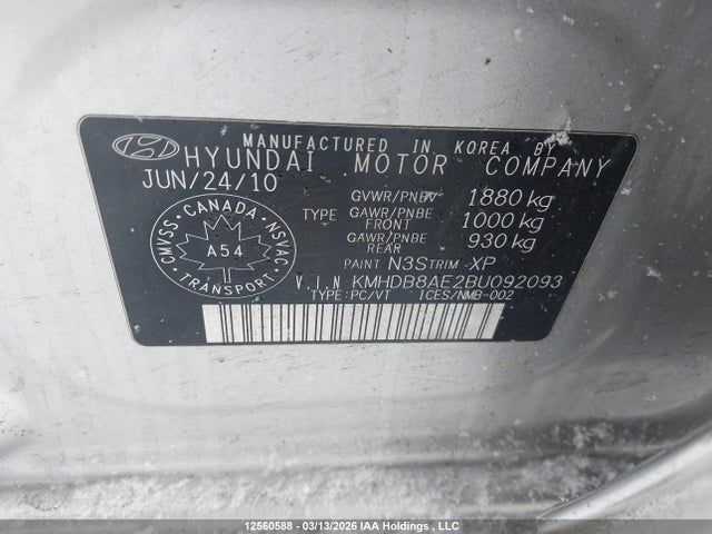 12560588 :رقم المزاد ، KMHDB8AE2BUO92093 vin ، 2011 Hyundai Elantra Touring Gls مزاد بيع