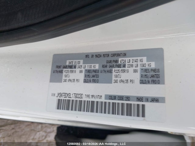 Aukcja sprzedaży 2020 Mazda Cx-5, vin: JM3KFBDM3L1790030, numer aukcji: 12560592