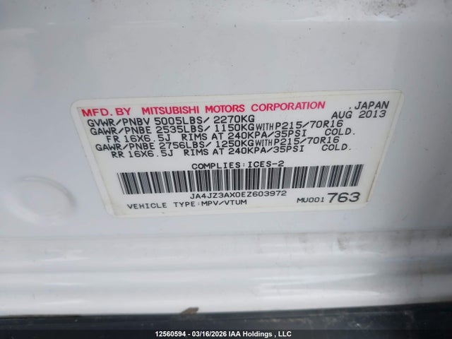 JA4JZ3AX0EZ603972 Mitsubishi Outlander Se