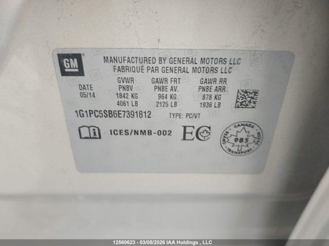 1G1PC5SB6E7391812 Chevrolet CRUZE LT
