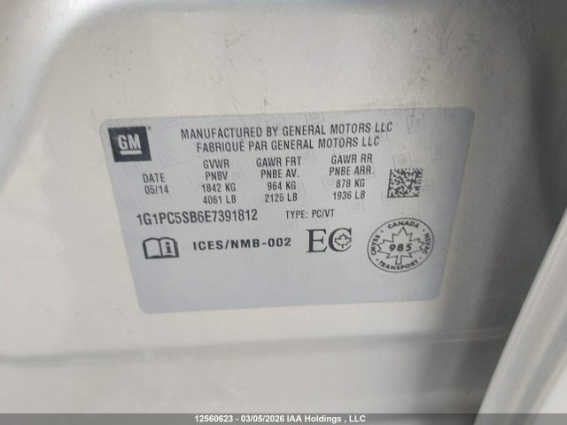 1G1PC5SB6E7391812 Chevrolet CRUZE LT
