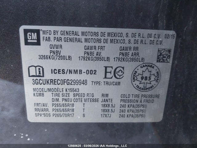 3GCUKREC0FG299948 Chevrolet Silverado 1500 1lt/2lt