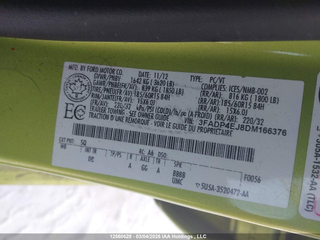 Продажа на аукционе авто 2013 Ford Fiesta Se, vin: 3FADP4EJ8DM166376, номер лота: 12560628