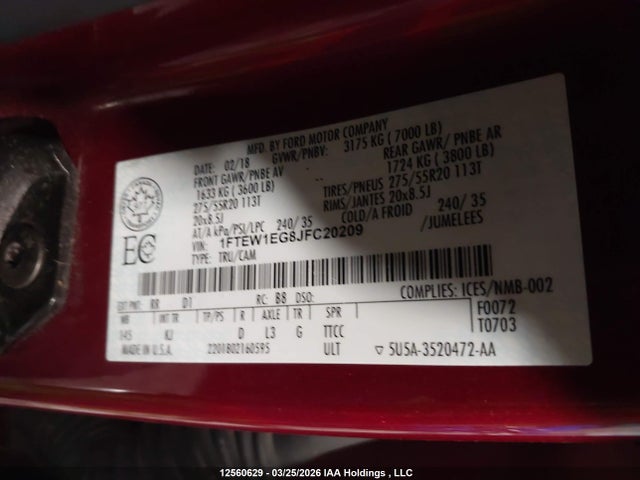 Продажа на аукционе авто 2018 Ford F150 Supercrew, vin: 1FTEW1EG8JFC20209, номер лота: 12560629