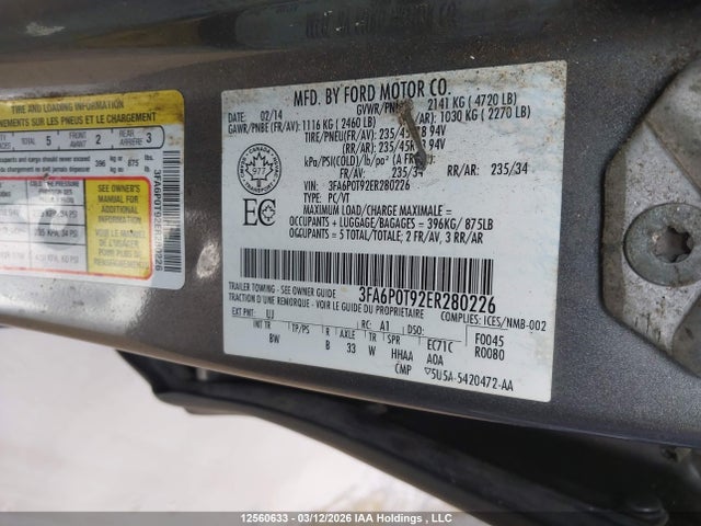 3FA6P0T92ER280226 Ford FUSION SE