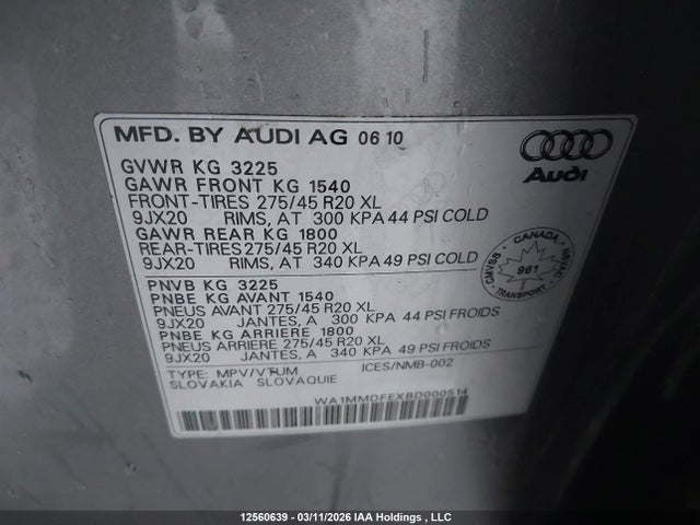 Продаж на аукціоні авто 2011 Audi Q7 3.0 Tdi Premium, vin: WA1MMDFEXBD000514, номер лоту: 12560639
