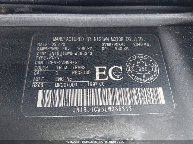 JN1BJ1CW8LW386313 Nissan QASHQAI