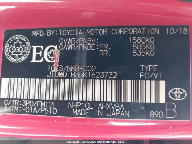 JTDKDTB35K1623732 Toyota PRIUS C