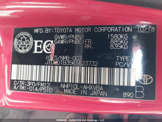 JTDKDTB35K1623732 Toyota PRIUS C