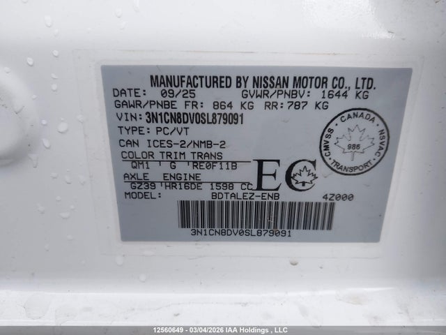 3N1CN8DV0SL879091 Nissan VERSA S
