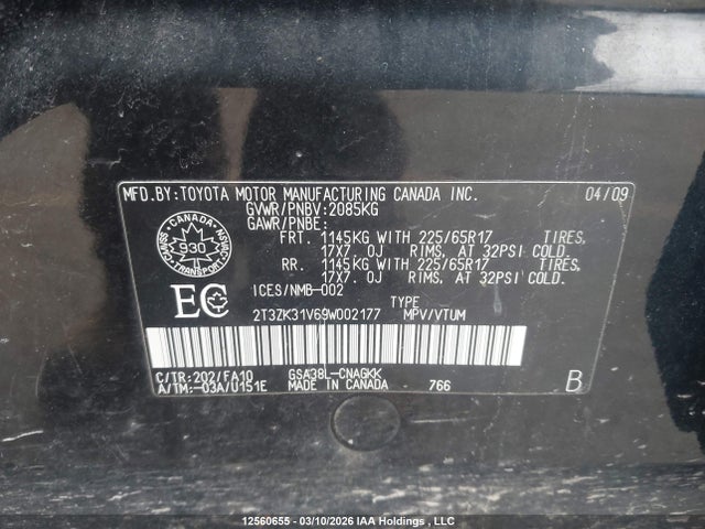 Aukcja sprzedaży 2009 Toyota Rav4, vin: 2T3ZK31V69W002177, numer aukcji: 12560655