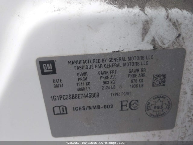 Продаж на аукціоні авто 2014 Chevrolet Cruze 1lt, vin: 1G1PC5SB8E7446809, номер лоту: 12560660