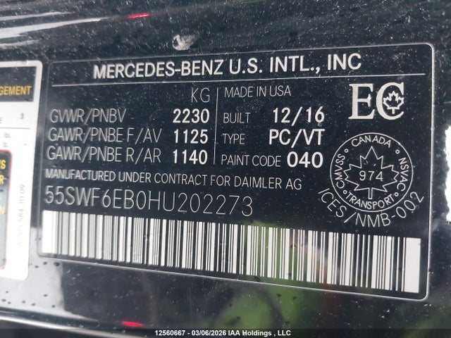 55SWF6EB0HU202273 Mercedes-Benz C 43 4mati Amg