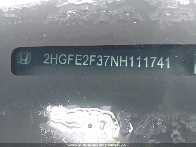 12560670 :رقم المزاد ، 2HGFE2F37NH111741 vin ، 2022 Honda Civic Ex مزاد بيع