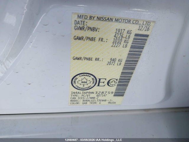 1N4AL3AP4HN328759 Nissan Altima 2.5/s/sv/sl/sr