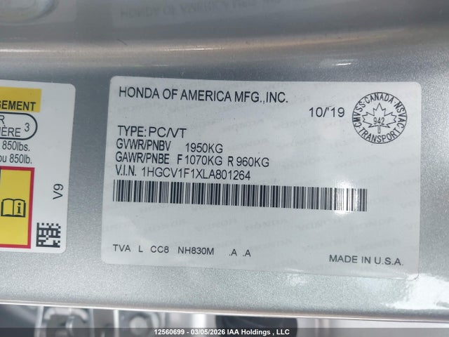 1HGCV1F1XLA801264 Honda ACCORD LX