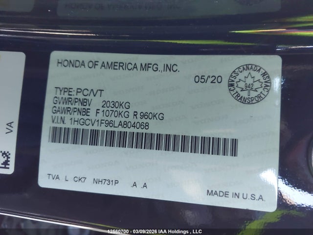 1HGCV1F96LA804068 Honda Accord Touring