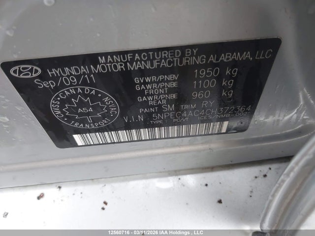 Продаж на аукціоні авто 2012 Hyundai Sonata Limited, vin: 5NPEC4AC4CH372364, номер лоту: 12560716