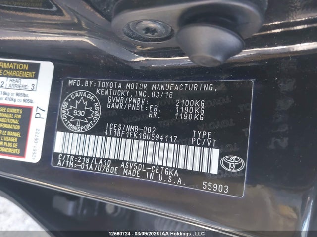 4T1BF1FK1GU594117 Toyota CAMRY XLE