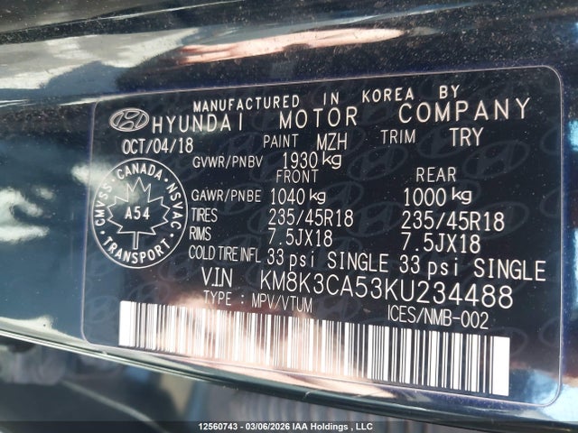 Продажа на аукционе авто 2019 Hyundai Kona Limited, vin: KM8K3CA53KU234488, номер лота: 12560743