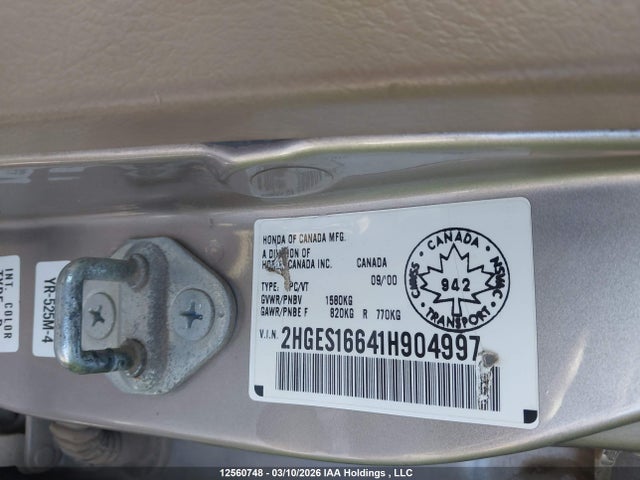 Продаж на аукціоні авто 2001 Honda Civic Lx, vin: 2HGES16641H904997, номер лоту: 12560748