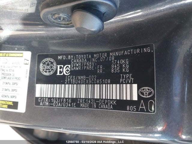 2009 Toyota Corolla S/le/xle მანქანა იყიდება აუქციონზე, vin: 2T1BU40EX9C085108, აუქციონის ნომერი: 12560750