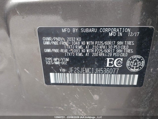 JF2SJEMC1JH536077 Subaru Forester 2.5i Touring